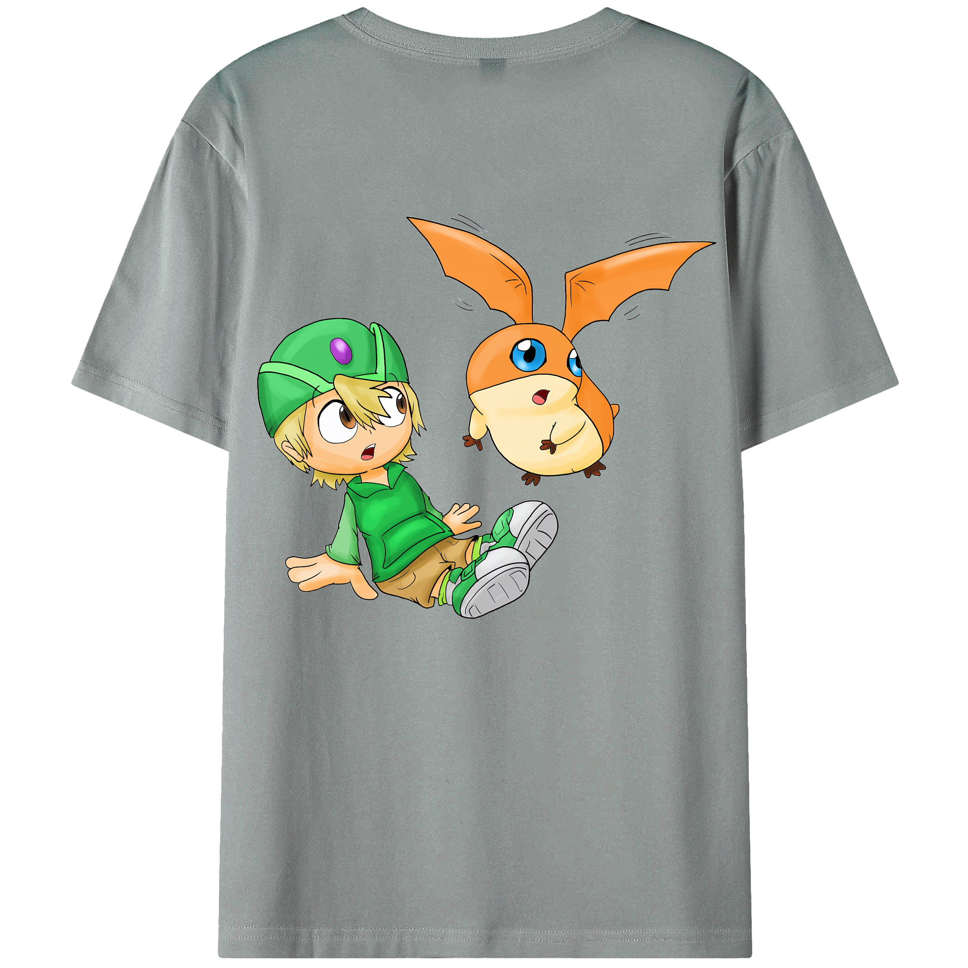 （画像用） Digimon デジタルモンスター/デジモン 綿100％ メンズ半袖Tシャツ（バックプリント） 通気性